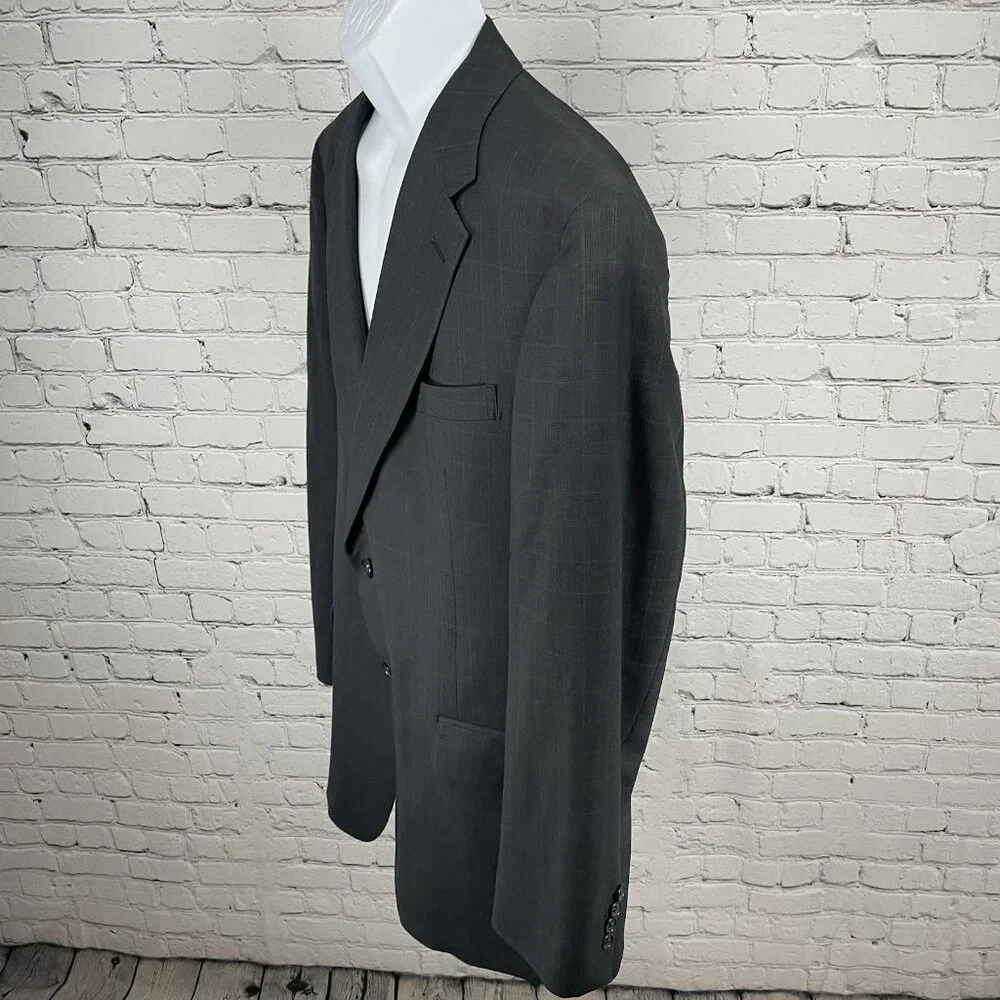 Austin Reed Grey Blue Check 2 Button Vented Blazer Sport Coat USA Made Size 44L
